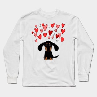 Cute Dachshund Puppy Dog with Valentine Hearts Long Sleeve T-Shirt